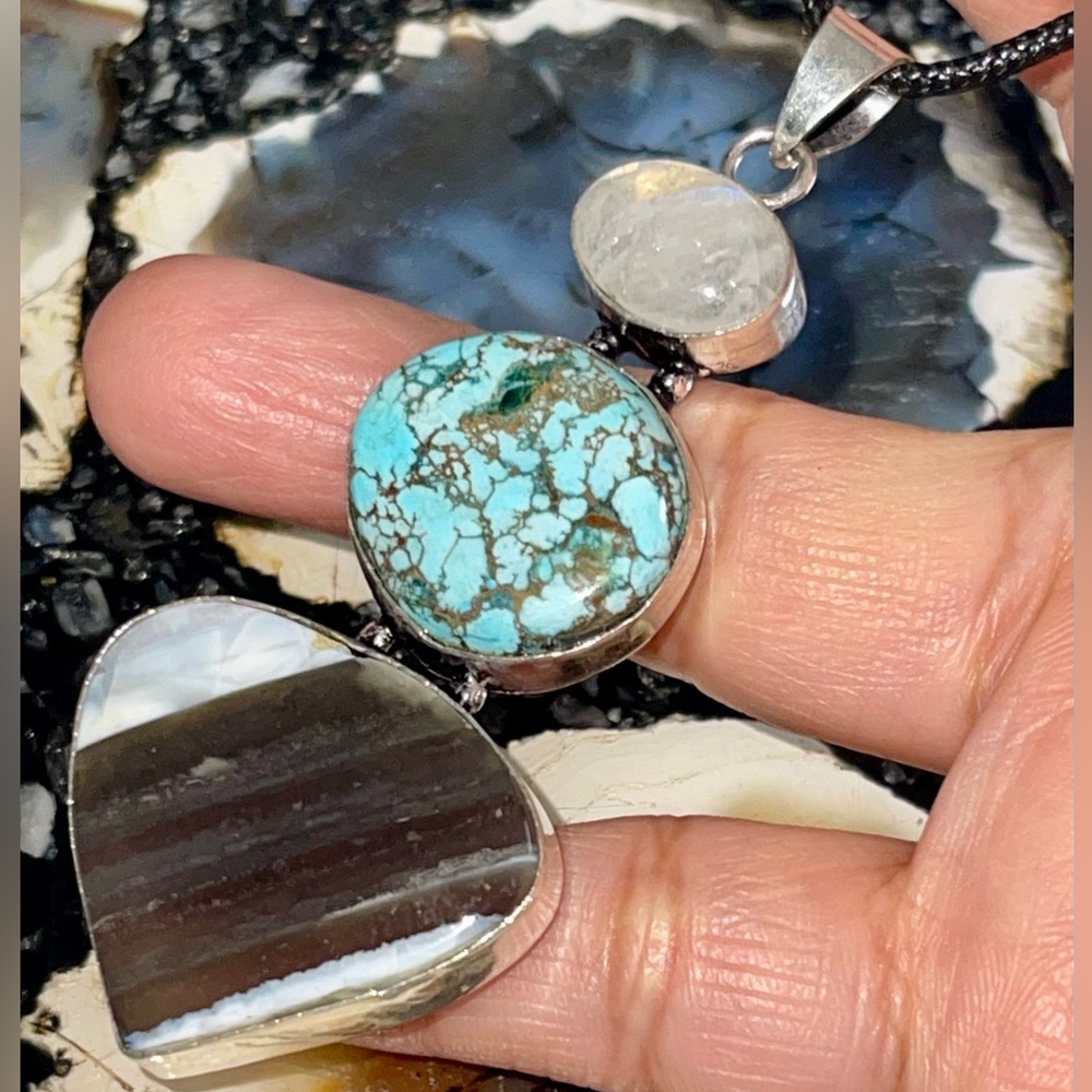 Large Oweyhee Opal, Moonstone & Tibet Turquoise  Pendant 3”